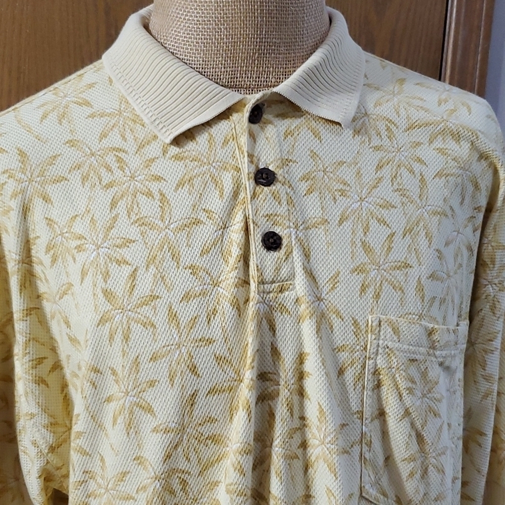 Tommy Bahama waffle knit textured polo palm tree yellow/tan